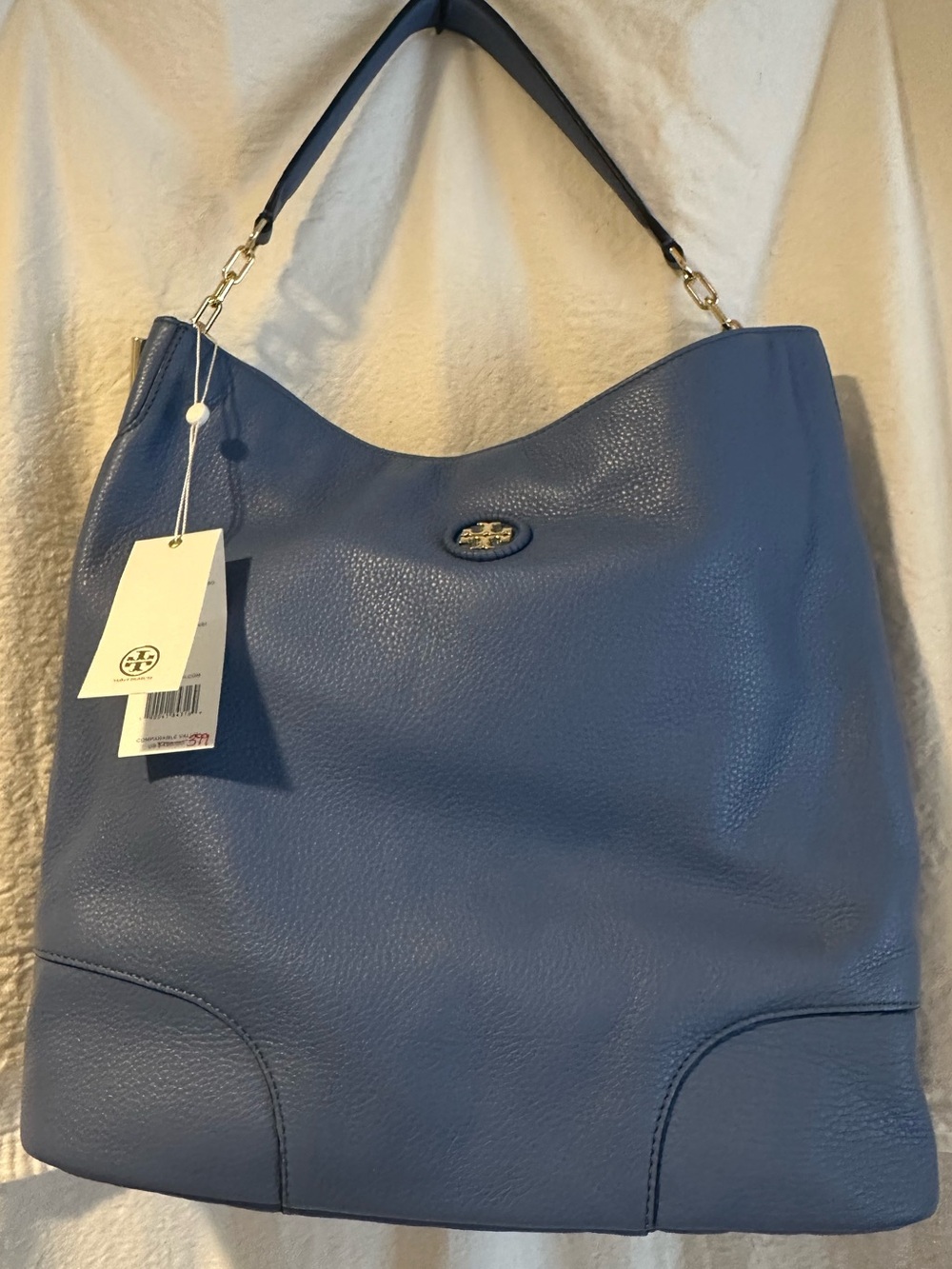 Tory Burch Whipstitch Logo Hobo Bag Wallis Blue NWT